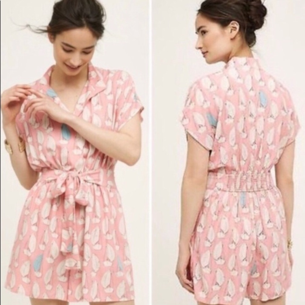 Anthropologie Pink Printed Short Sleeve Romper